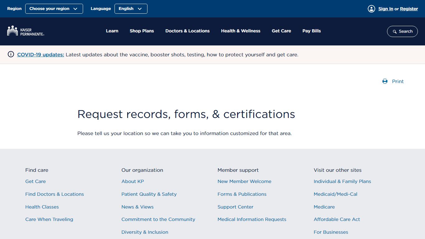 Request records, forms & certifications | Kaiser Permanente